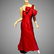 Rose Taft silk Couture Red Asymmetric bow neck formal