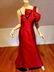 Rose Taft silk Couture Red Asymmetric bow neck formal - 6