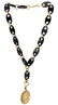 Victorian Yellow Gold Onyx Enamel and Pearl Pendant