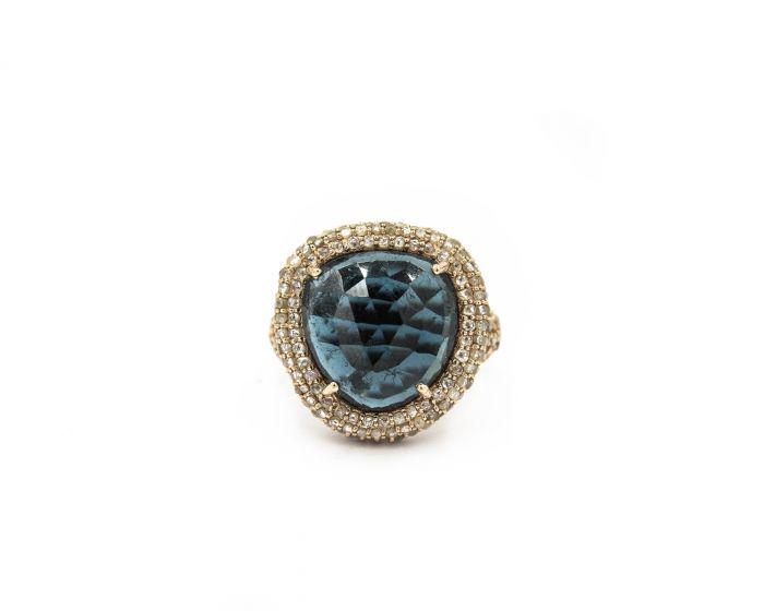 Contemporary Yellow Gold Diamond and Topaz Ring by (1 of 8)