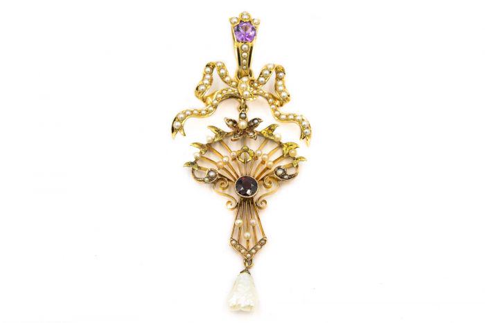 Victorian Yellow Gold Amethyst Garnet and Pearl (1 of 4)