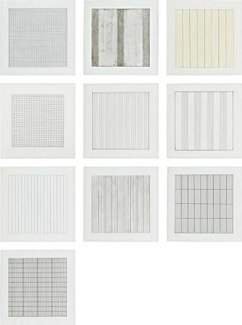 Agnes Martin: Stedelijk Museum portfolio (Paintings and: Artist: Agnes Martin Title: Stedelijk Museum portfolio (Paintings and Drawings 1974 - 1990) 1991 Medium: Complete set of 10 lithographs on vellum transparency paper along with catalogue Dimension: 11 