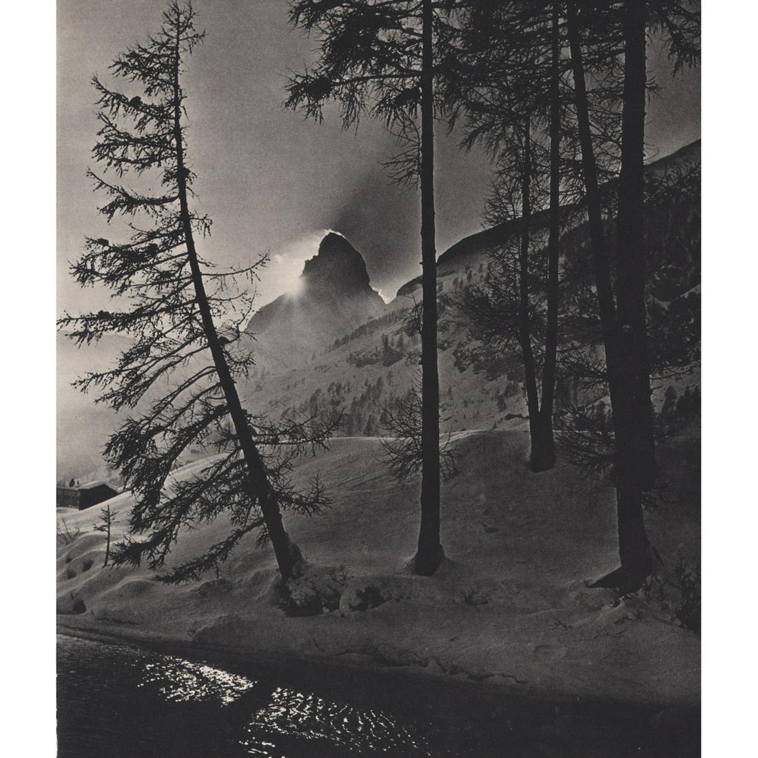 G. BUNZL - Matterhorn Sunset: Artist: G. BUNZL Print Title: Matterhorn Sunset Medium: Sheet-fed Gravure Printing Date: 1950's Printed in England Image Siz approx: 9.5 X 8 inches Reserve: $30.00 Shipping: Domestic: Flat-rate of $1