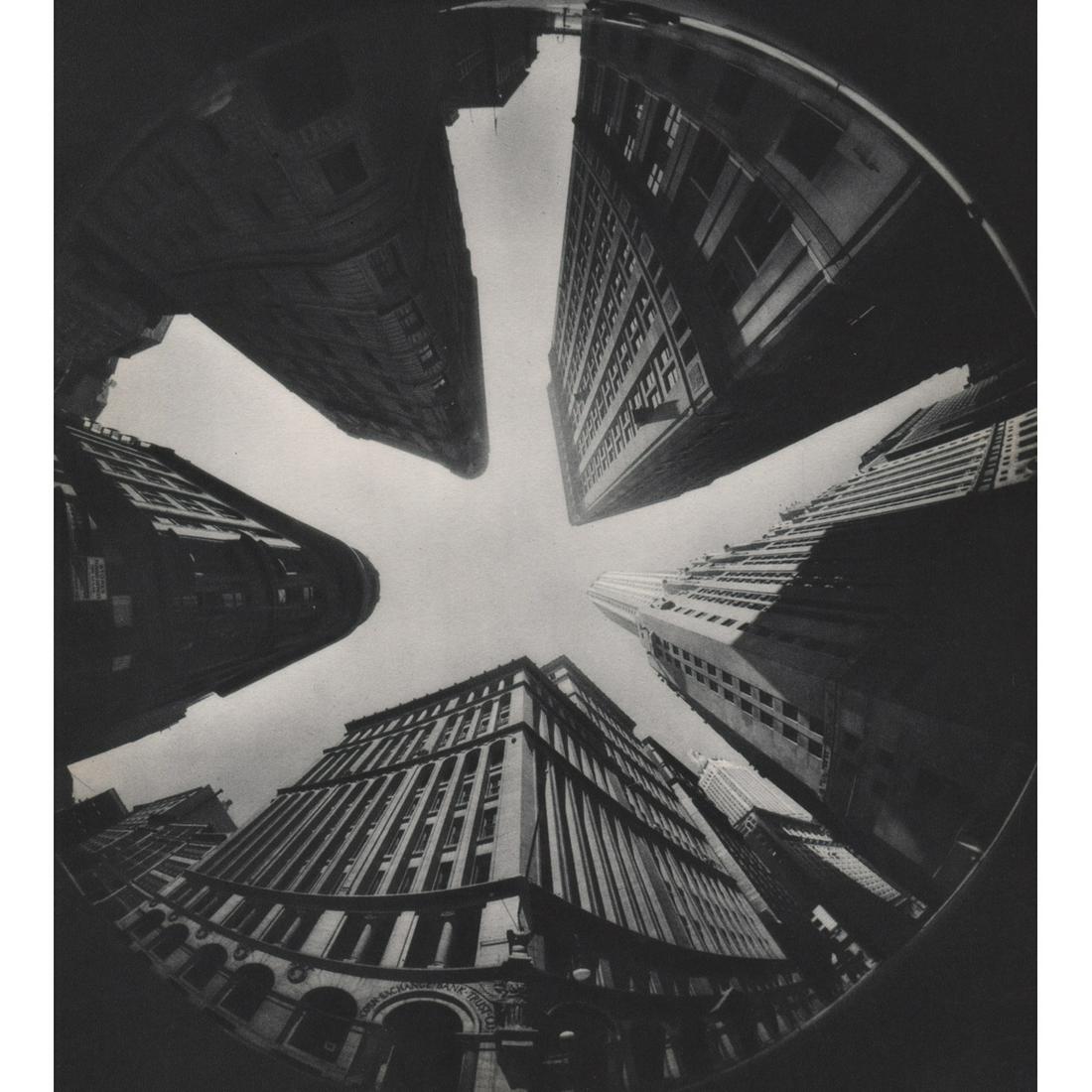 RALPH STEINER - Fish-eye View New York City: Artist: RALPH STEINER Print Title: Fish-eye View New York City Medium: Sheet-fed Gravure Printing Date: 1930's Printed in the USA Image Size: 9.25 X 8 inches Ralph Steiner (1899-1996) studied photogra