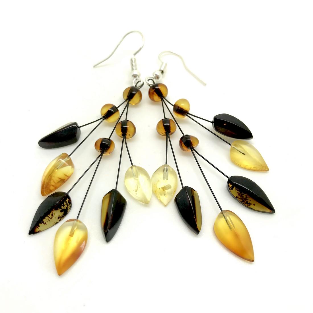 Carved Baltic amber chandelier earrings (1 of 7)