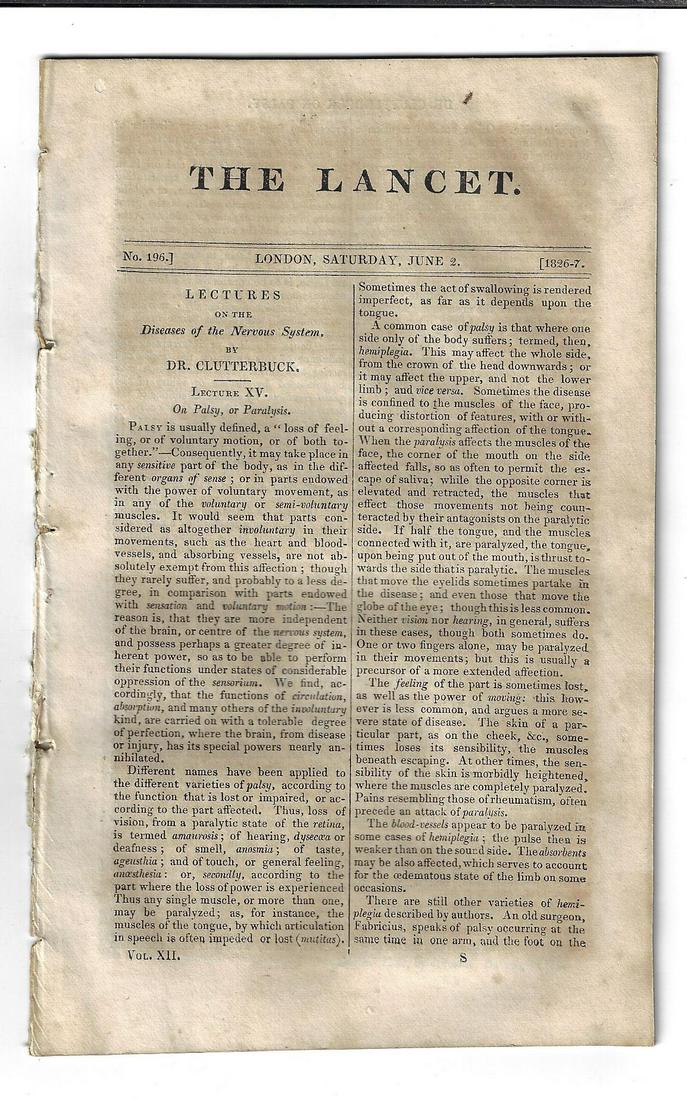 Buy 1827 issue of The Lancet London Medical Jasper52 in NY
