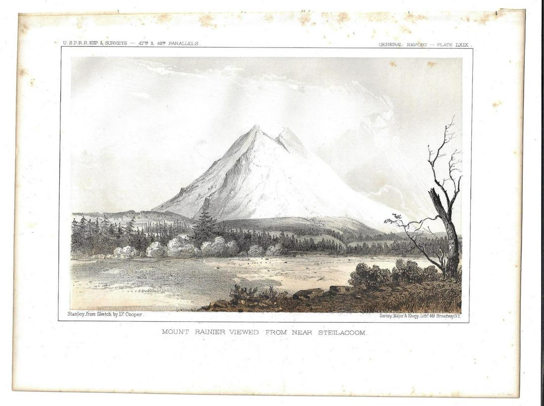 1855 Tinted Lithograph of Mount Ranier (1 of 1)