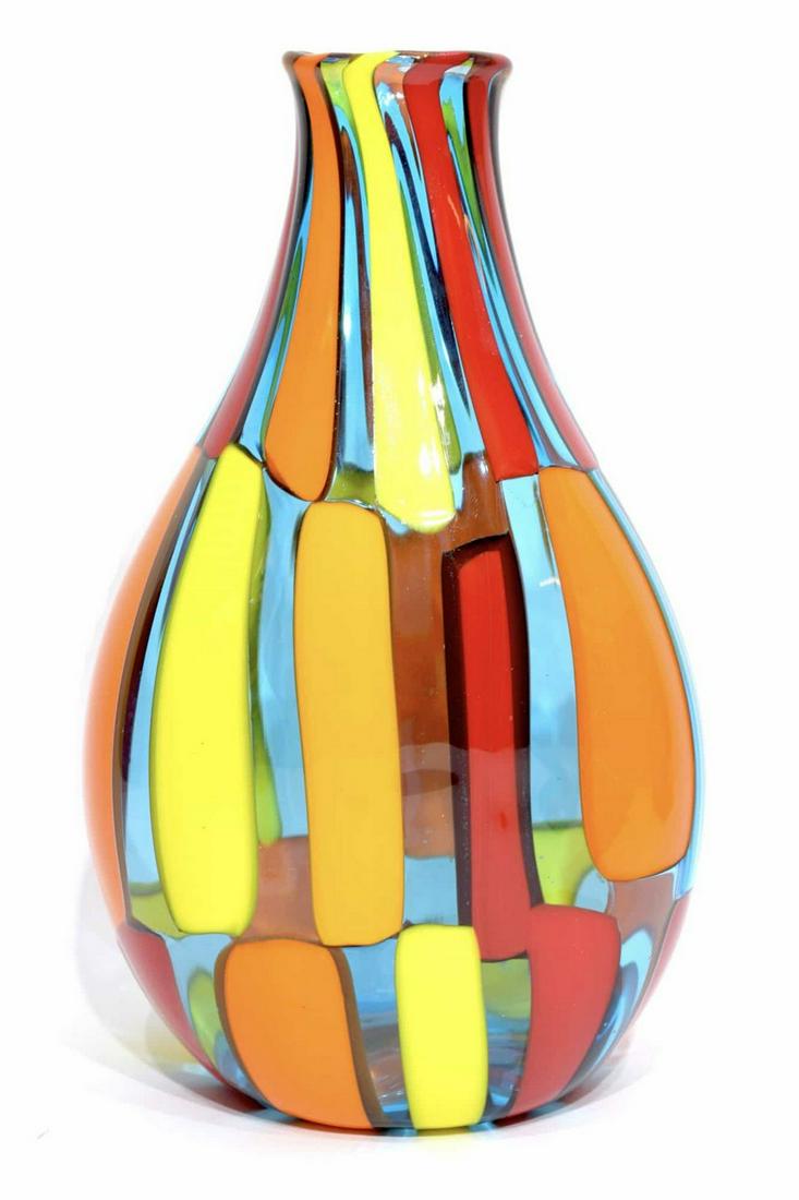 Murano glass vase pezzato: Title: Murano glass vase pezzato Maker: Angelo Ballarin Origin: Murano Date/Period: 2018 Materials:glass Size:21 x 13 cm 310 grams Description:Glass vase pezzato, made by glass master Ballarin. Item s