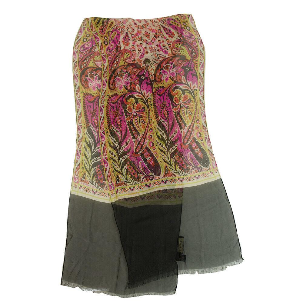 ETRO Purple Yellow Black Long Rectangular Paisley 100%: ETRO Purple Yellow Black Long Rectangular Paisley 100% Silk Scarf This is a beautiful multicolor paisley scarf from ETRO, that can add style to your closet in an instant! Color: Multicolor Style: long