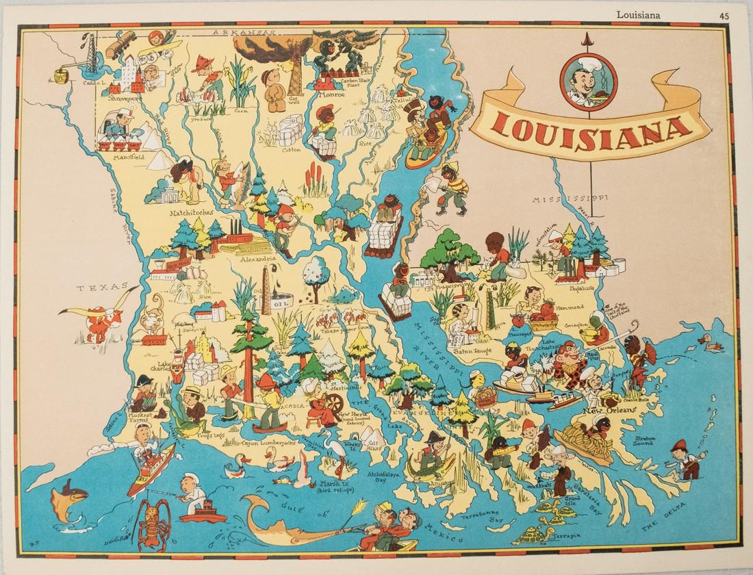 1938 R Taylor White Pictorial Map of Louisiana --: Title: 1938 R Taylor White Pictorial Map of Louisiana -- Louisiana Cartographer: Ruth Taylor White Year/Place: 1938, Boston Size: 11.6 x 8.5 in. Description: This is Ruth Taylor White's charming picto