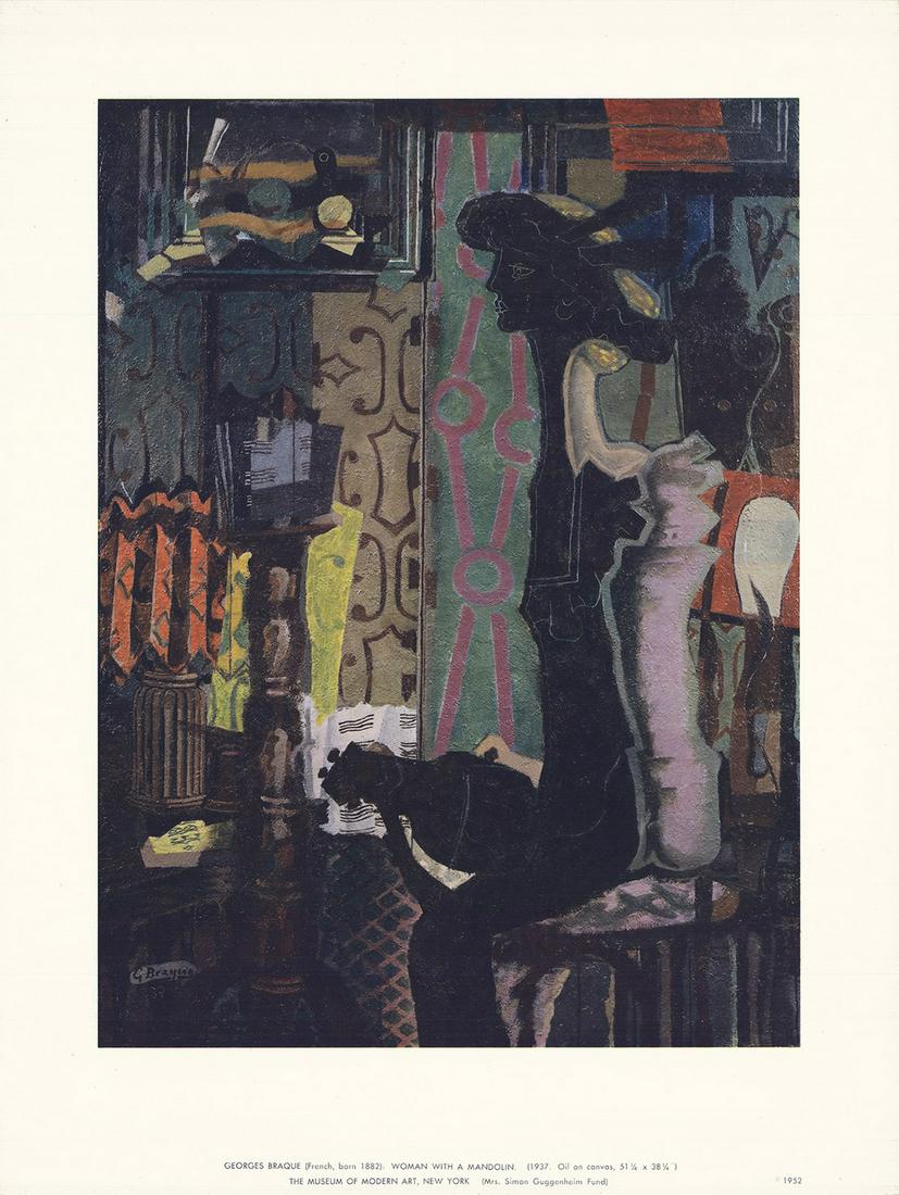 Georges Braque: Woman with a Mandolin: Title: Woman with a Mandolin Artist: Georges Braque Date/Period: 1952 Medium: Offset Lithograph Dimension: 24 x 18 inches Description:"Woman with a Mandolin" by Georges Braque, 1952 Unsigned Offset Li