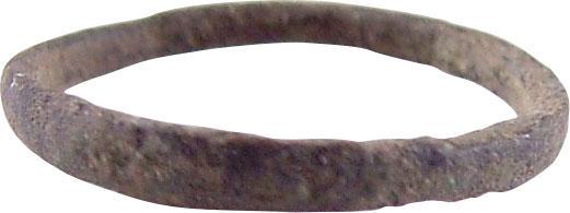 ANCIENT VIKING WEDDING RING, 900-1050 AD JEWELRY, SZ ½: No Reserve! 1.7mm width. Flat face and small size for the small finger as was the custom. As found with green surface encrustation from burial. Gift boxed with certificate of authenticity. Vikings exc