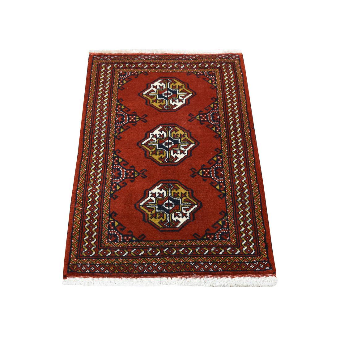 Hand Knotted Red Turkoman Bokara Pure Wool Oriental Rug (1 of 7)