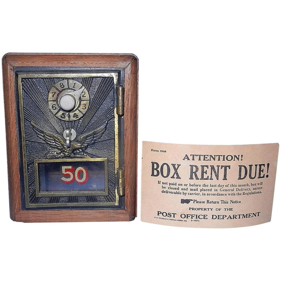 Vintage Post Office Lockbox Bank: This Vintage Post Office Lockbox Bank is in Excellent Condition. It comes with a replica of the notice that was put in the box when rent was due on it. Also comes with the provenance from the maker th