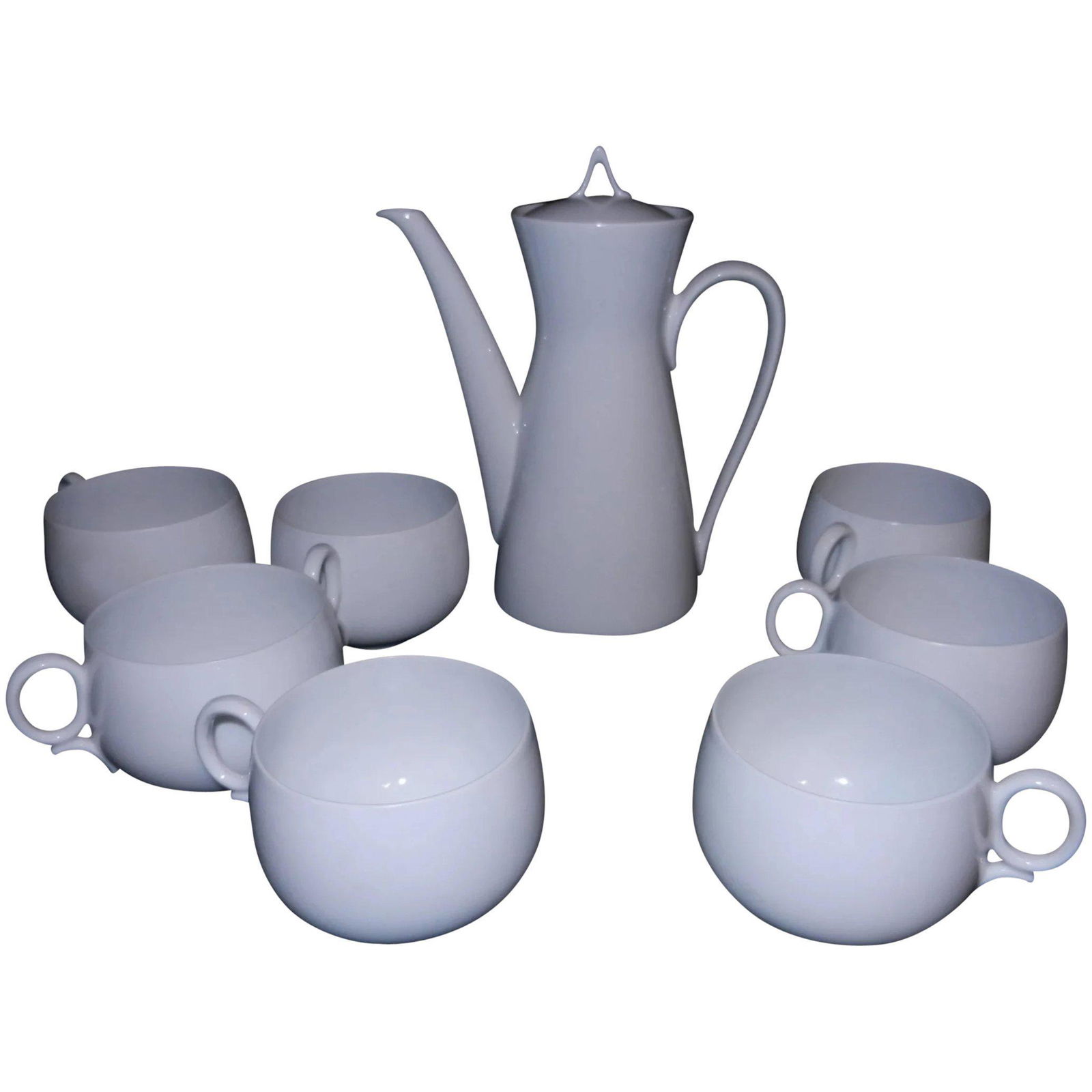 Vintage J & C Bavaria Tea Set circa 1920’s with: The J & C Bavaria cups have one of the older backstamps which date this set to circa 1920’s at most the 1930’s. It comes with a Rosenthal Classic Modern White Continental Pattern Teapot which meas