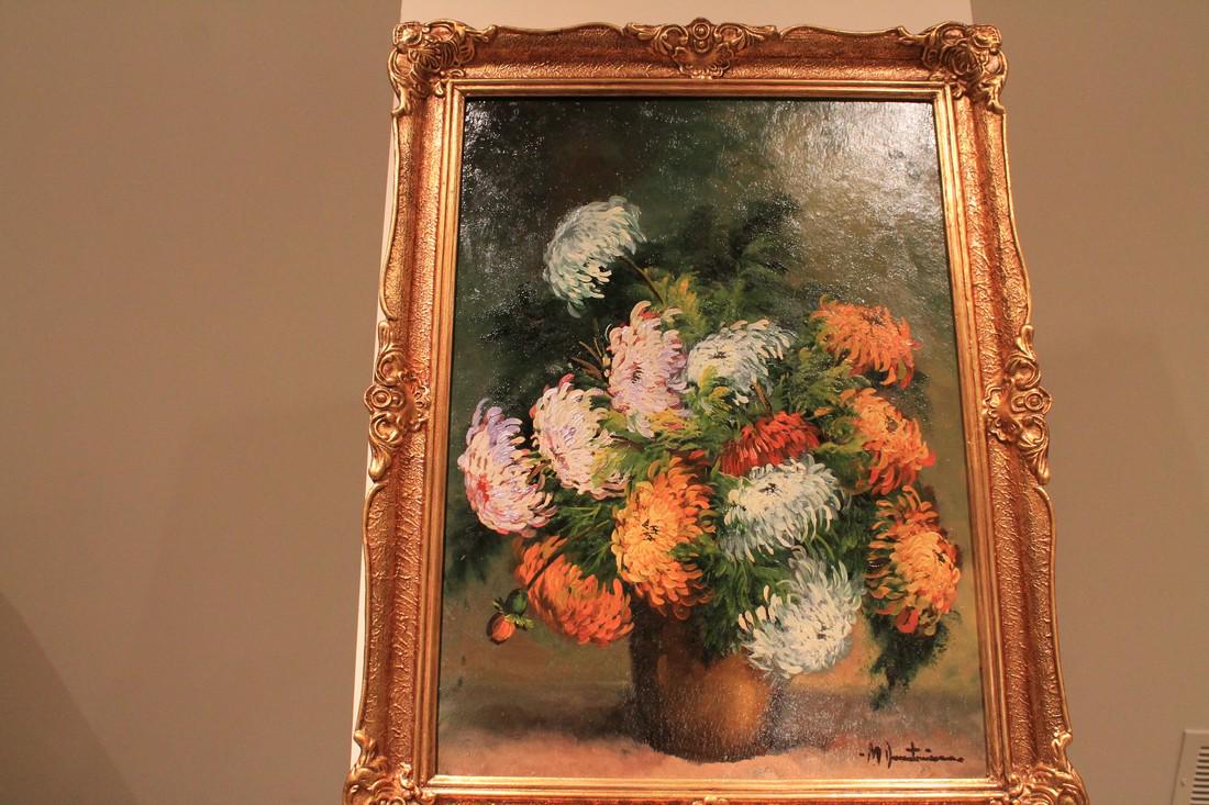 Floral still life: Title: Floral still life Artist: Dumerieux Printing Date: Medium: Oil on board Size/Format:24"X31.5" Additional Info:Oil on board by Marcel Dumerieux. Dumerieux a French artist b.1941 in Marseille hon