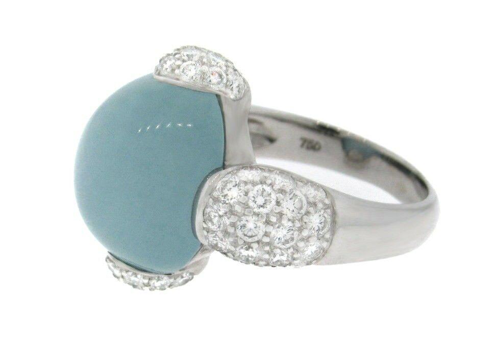 Aquamarine Cabochon Ring with Pave Diamonds in 18k (1 of 4)