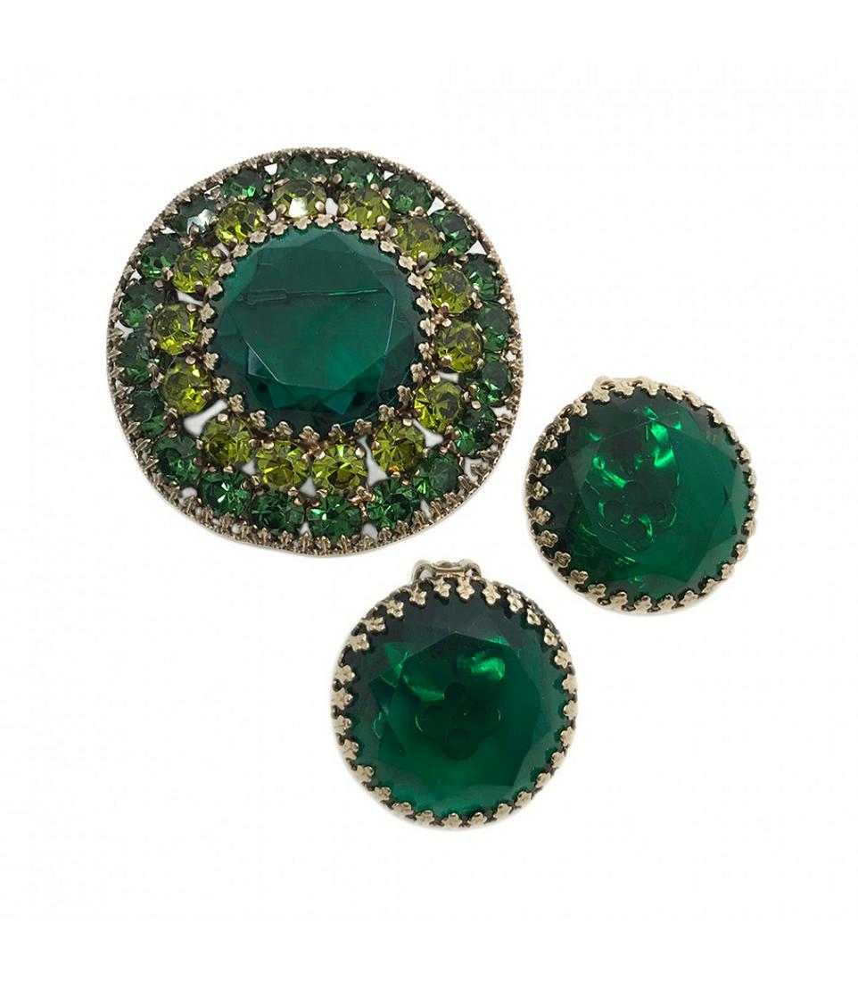 Weiss Green Tones Brooch & Earrings Set (1 of 3)