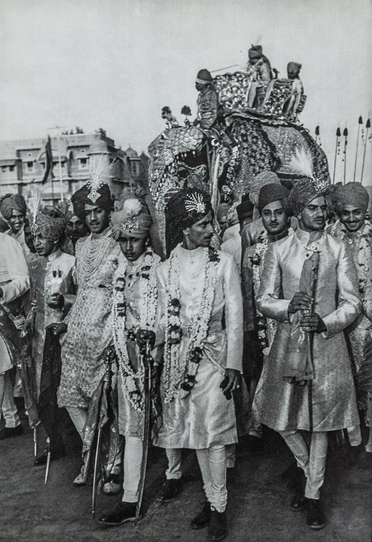 Henri Cartier-Bresson, Maharajah of Baria Arrives: Artist: Henri Cartier-Bresson Title: Maharajah of Baria Arrives To Marry, Jaipur, 1948 Medium: Sheet Fed Gravure, 1952, France Dimensions: 9.2x13.45" Additional Information: Heat Wax Mounted on 14x18"