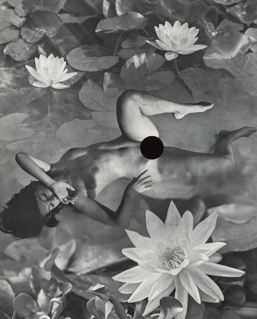 Andre De Dienes, Nude, Lilies: Artist: Andre De Dienes Title: Nude, Lilies Medium: Photo Litho, 1967, USA Dimensions: 7.5x9.25" Additional Information: Heat Wax Mounted on 11x14" Conservation Board Artist Bio: Andre De Dienes was a