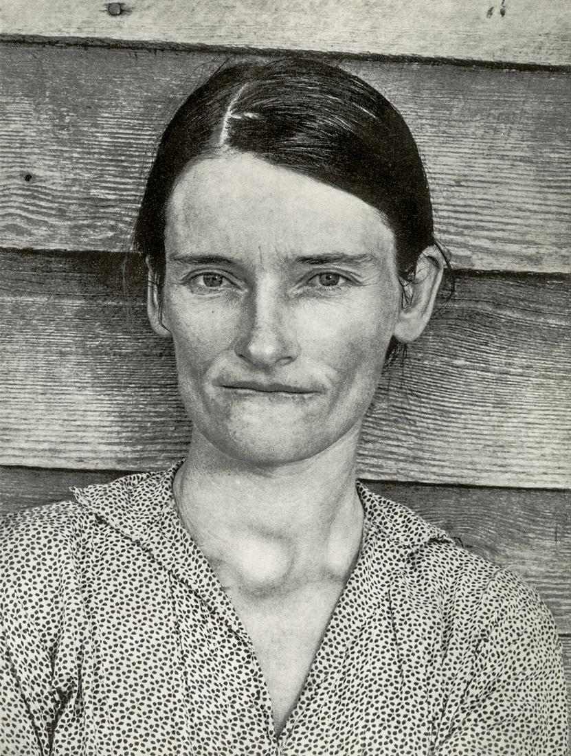 Walker Evans, Alabama Cotton Tenant Farmer's Wife, 1936: Artist: Walker Evans Title: Alabama Cotton Tenant Farmer's Wife, 1936 Medium: Photo Litho, 1975, USA Dimensions: 6.2x8.2" Additional Information: Heat Wax Mounted on 8.5x11" Conservation Board Artist