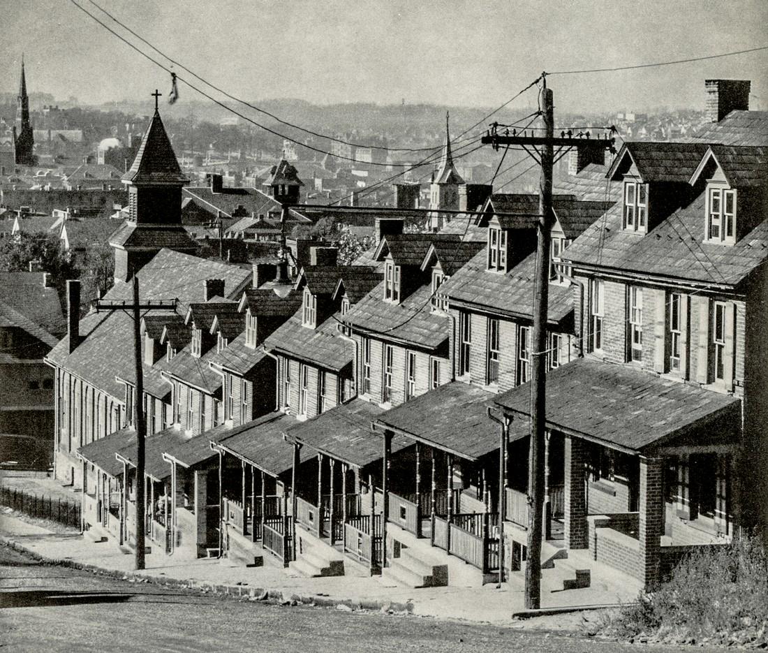 Walker Evans, Two-Family Houses, Bethlehem, Pa, 1936: Artist: Walker Evans Title: Two-Family Houses, Bethlehem, Pa, 1936 Medium: Photo Litho, 1975, USA Dimensions: 7.05x6" Additional Information: Heat Wax Mounted on 8.5x11" Conservation Board Artist Bio:
