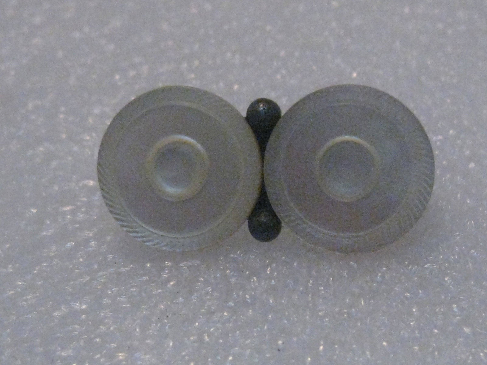Vintage Art Deco MOP Brooch, 1.25" - 1930's-1940's,: Vintage Art Deco MOP Brooch - this is a bar brooch with two round mother-of-pearl (real or faux?) button like pieces. It is set on a silver tone backing with two balls that show between the two button