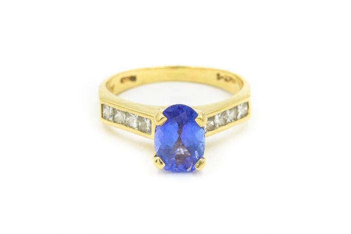Contemporary Yellow Gold Tanzanite and Diamond Ring (1 of 8)