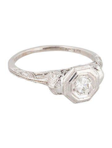 Art Deco White Gold and Diamond Filigree Ring (1 of 1)