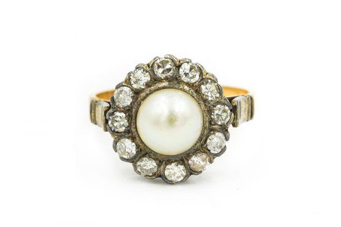 Estate 1940's Yellow Gold Diamond and Pearl Ring (1 of 8)