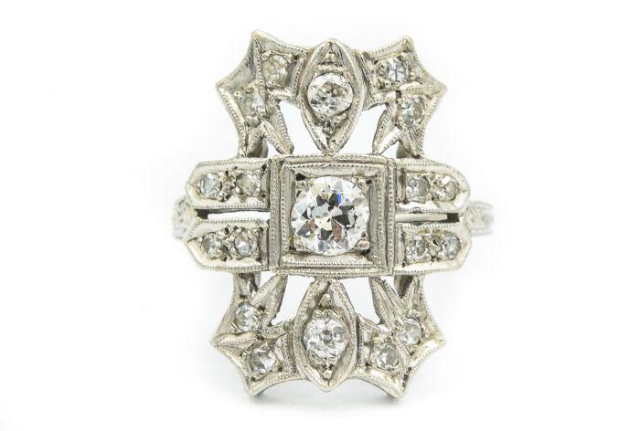Art Deco Platinum and Diamond Bow Ring (1 of 7)