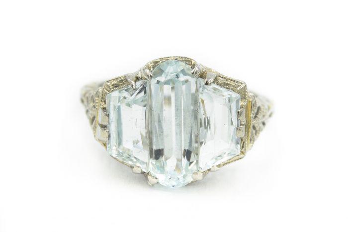 Art Deco White Gold and Aquamarine Ring (1 of 8)