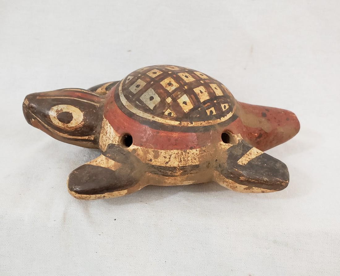 Pre-Colombian style pottery turtle whistle. Mid 20th (1 of 3)