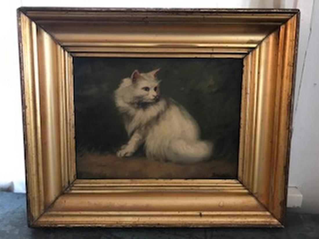 Signed & Well Executed Long Haired Cat Painting (1 of 3)