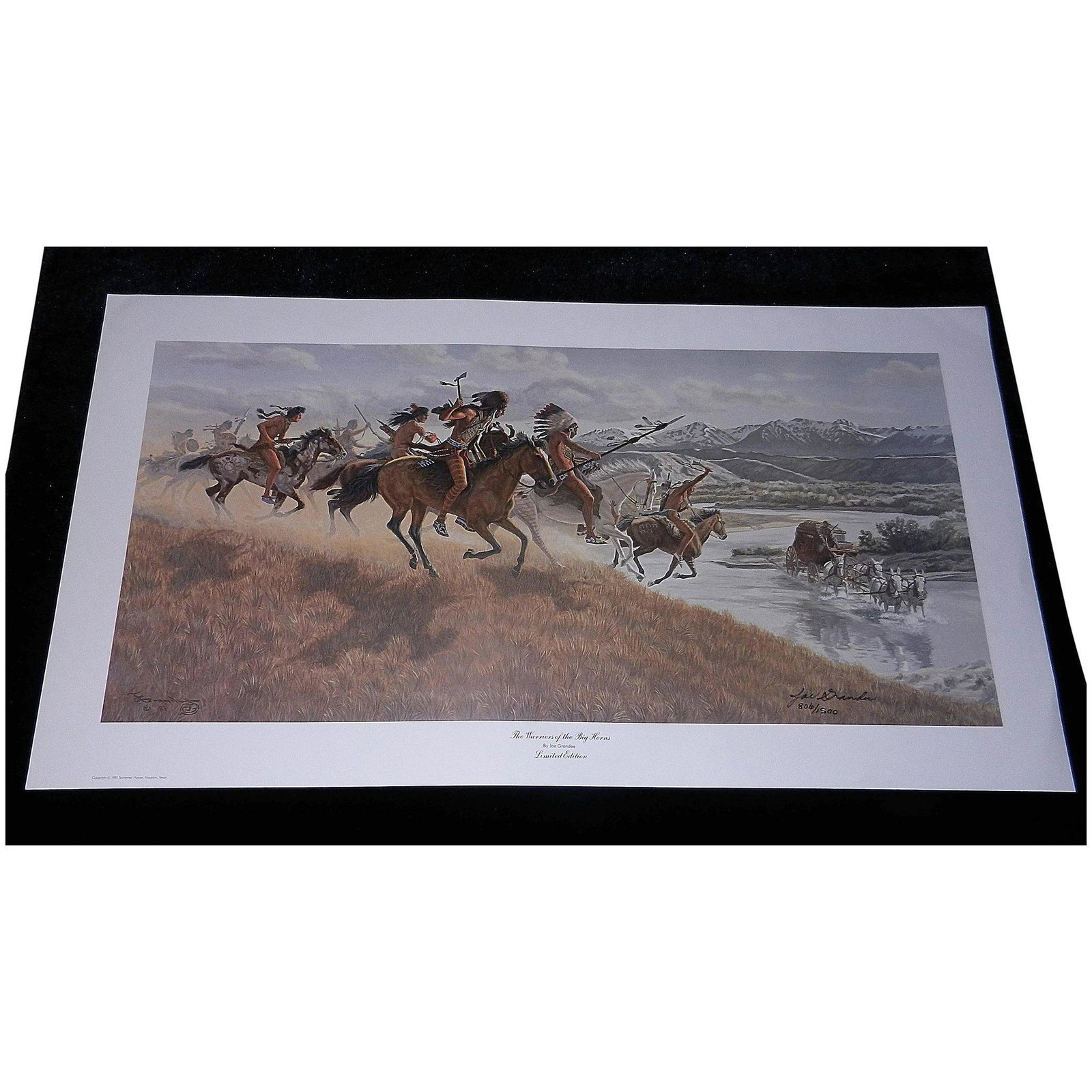 Limited Edition "The Warriors of the Big Horn" by Joe: This Vintage Joe Grandee is 806/1500 (20” x 26”)limited edition print “Warriors of the Big Horn”. Print is unframed and in excellent condition and comes with a COA. Print paper size measures a
