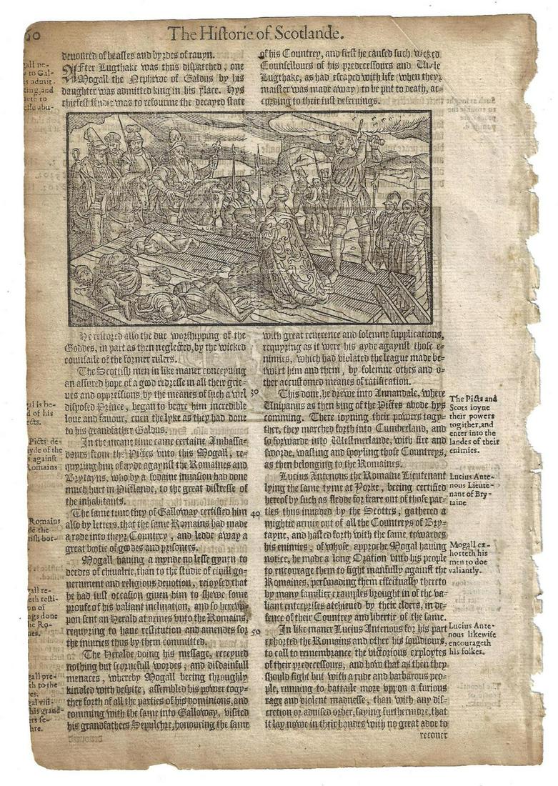 1577 Leaf Holinshed History Woodcut Hunting (1 of 2)