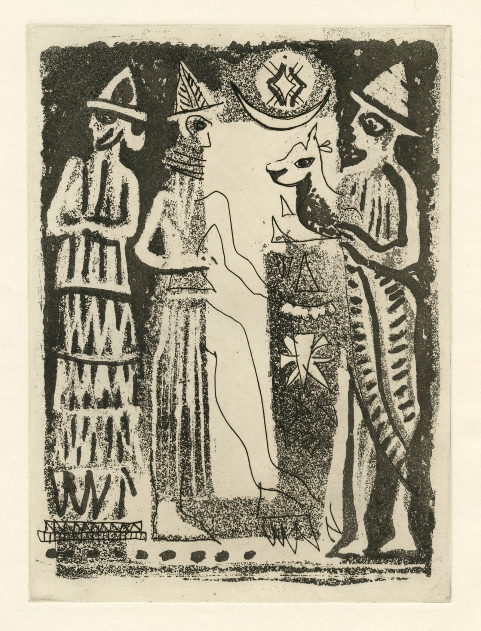 John Piper original aquatint "Figures from a Seal": Medium: original etching and aquatint. Published in 1955 by Curt Valentin. A good impression on wove paper, the plate measures 8 1/4 x 6 1/8 inches (212 x 156 mm). Not signed. Reserve: $120.00 Shippin