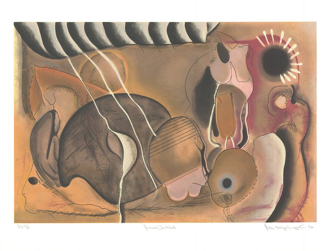 Peter Wayne Lewis - Primal Instinct: Primal Instinct by Peter Wayne Lewis, 1992 Signed Lithograph. Paper size is 22.5 x 30 inches, with an image size of 18 x 27 inches. The Lithograph is from an edition size of 5 and is not framed. The c