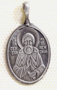 Pendant. Saint Sergy Radonezhsky: Dimensions: 2 x 3.7 cm Century: 19 Saint Sergy Radonezhsky. Silver Reserve: $140.00 Shipping:Domestic: Flat-rate of $50.00 to anywhere within the contiguous U.S.International: Foreign shipping