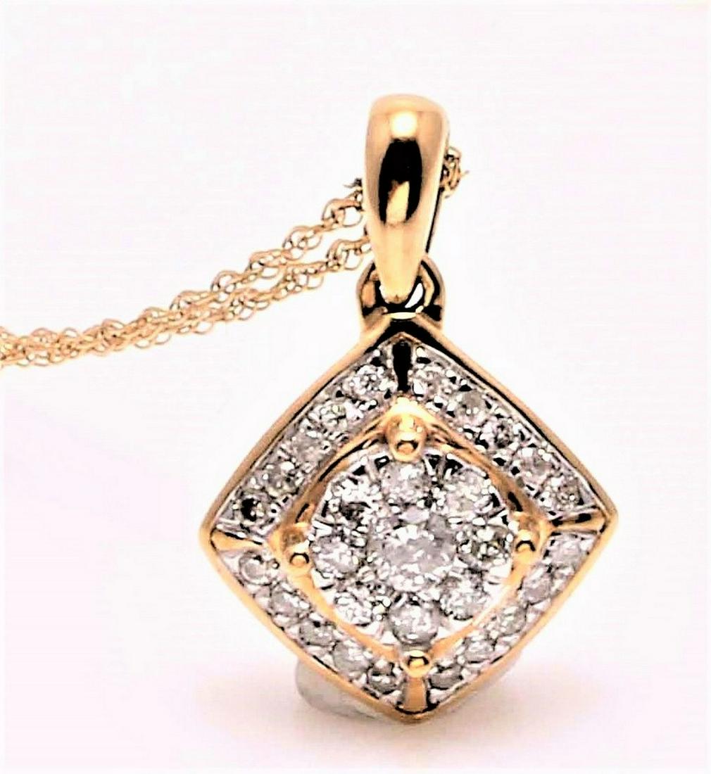 9K YELLOW GOLD CHAIN + PENDANT WITH 0,19CT DIA: Description: 9K YELLOW GOLD CHAIN + PENDANT WITH 0,19CT SI-G DIAMONDS CHAIN LENGTH/ 46CM PENDANT/ 1x1CM Packaging: Necklace Jewellery box and an Authenticity Certificate to guarantee the source and qu