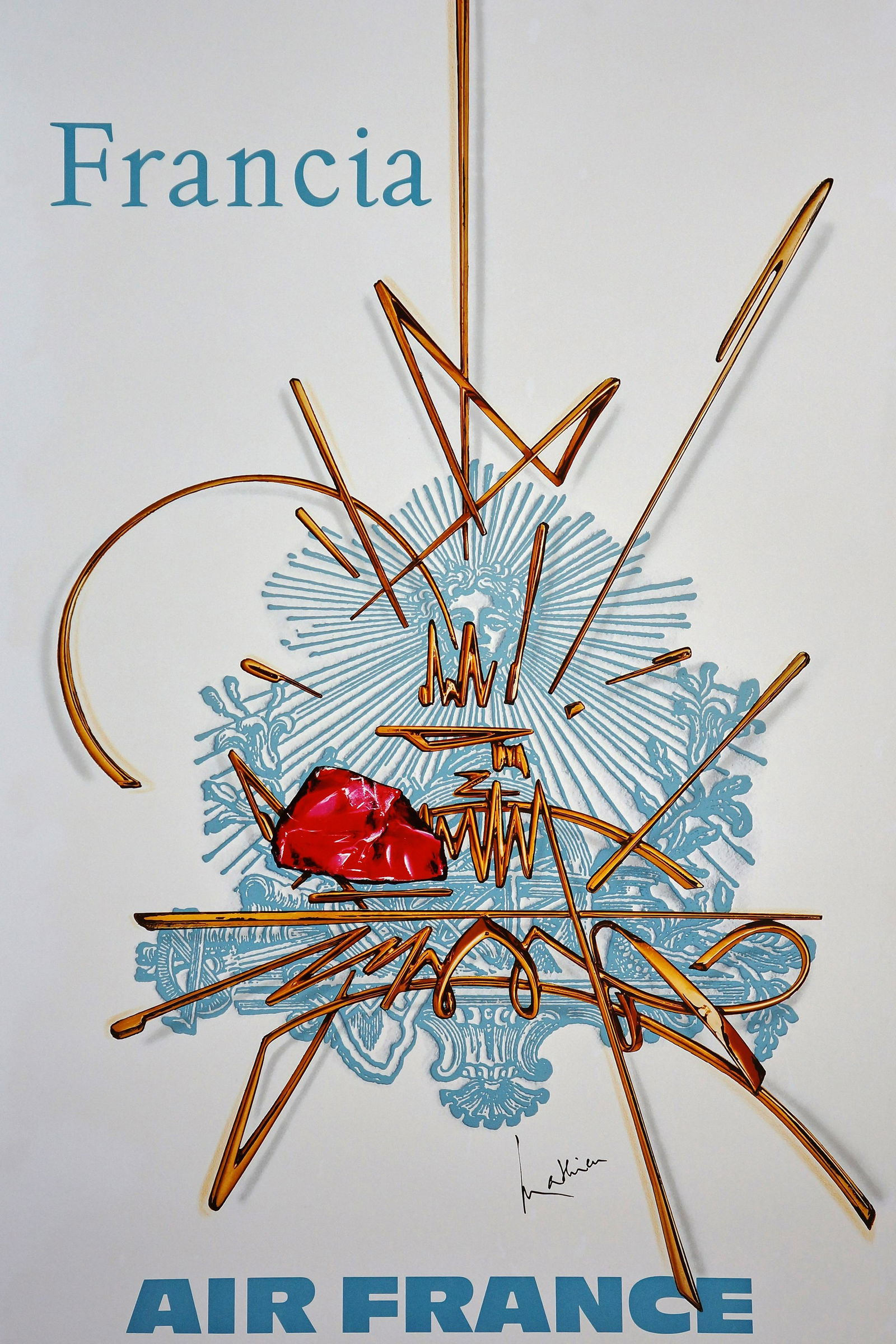 Air France "Francia" (1967): Vintage Air France travel poster by Georges Mathieu. In 1967 Mathieu completed the production of a series of posters for Air France, whose initiative goes to Pierre Sautet, deputy commercial director