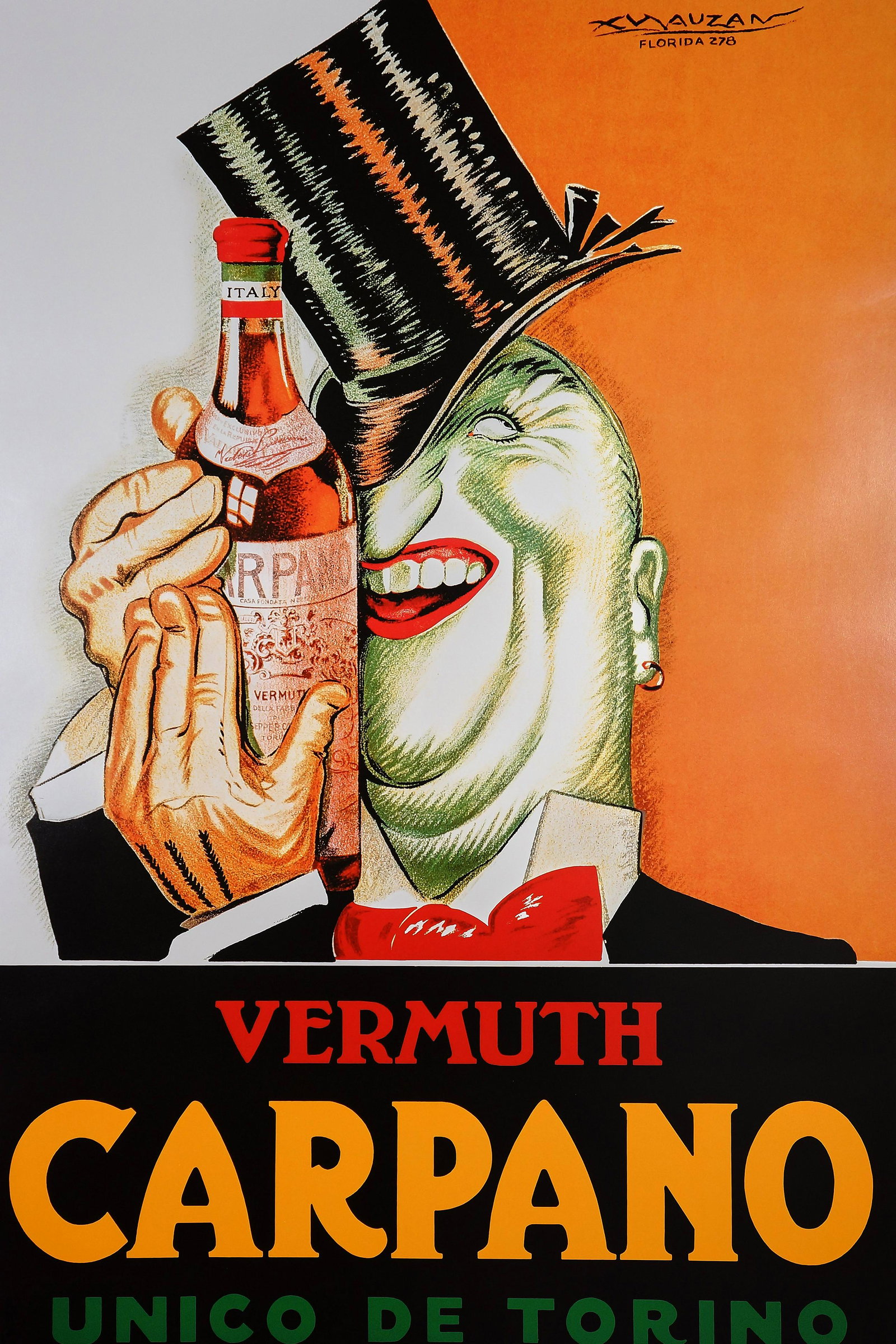 Vermuth Carpano (1972): We can't get enough of this classic image by artist Achille Mauzan, for Carpano Vermouth, "The only one in Torino". A vintage 1972 edition of the original 1927 advertisement. Imagine this in your kitc