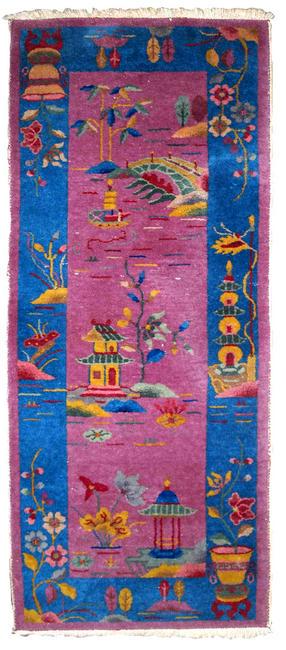 Handmade antique Art Deco Chinese rug 2' x 4.10' (61cm (1 of 8)