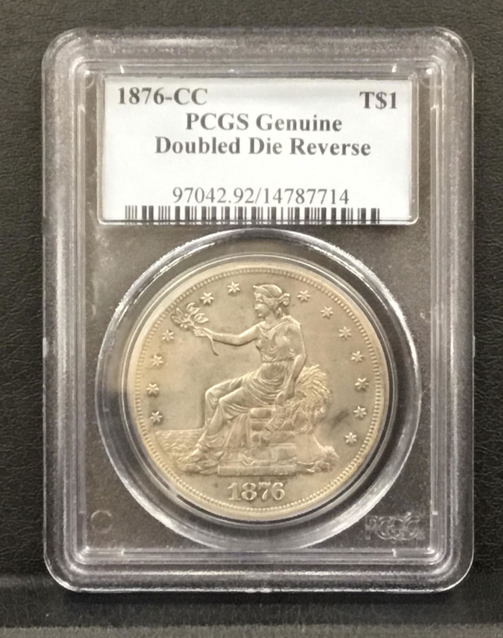1876-CC Seated Liberty Trade $1 - Double Die Reverse (1 of 4)