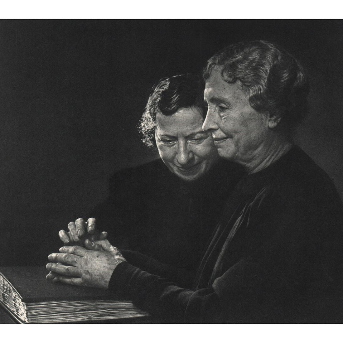 YOUSUF KARSH - Helen Keller with her companion, Polly: Artist: YOUSUF KARSH Print Title: Helen Keller with her companion, Polly Thomson Helen Adams Keller (1880-1968) was an American author, political activist, and lecturer. She was the first deaf-blind p