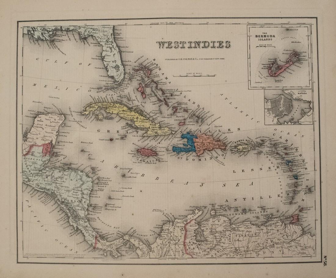1857 Colton Map of the Caribbean / West Indies -- West (1 of 1)