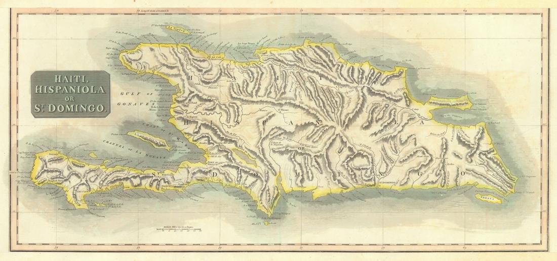 Haiti, Hispaniola Or St. Domingo: Title/Content of Map: Haiti, Hispaniola Or St. Domingo Cartographer: THOMSON, JOHN & CO. Date: 1816 Publisher: JOHN THOMSON, JUNR. & CO. Size: 10.4Height - 23.8Width Map separated from Porto Rico & Vi