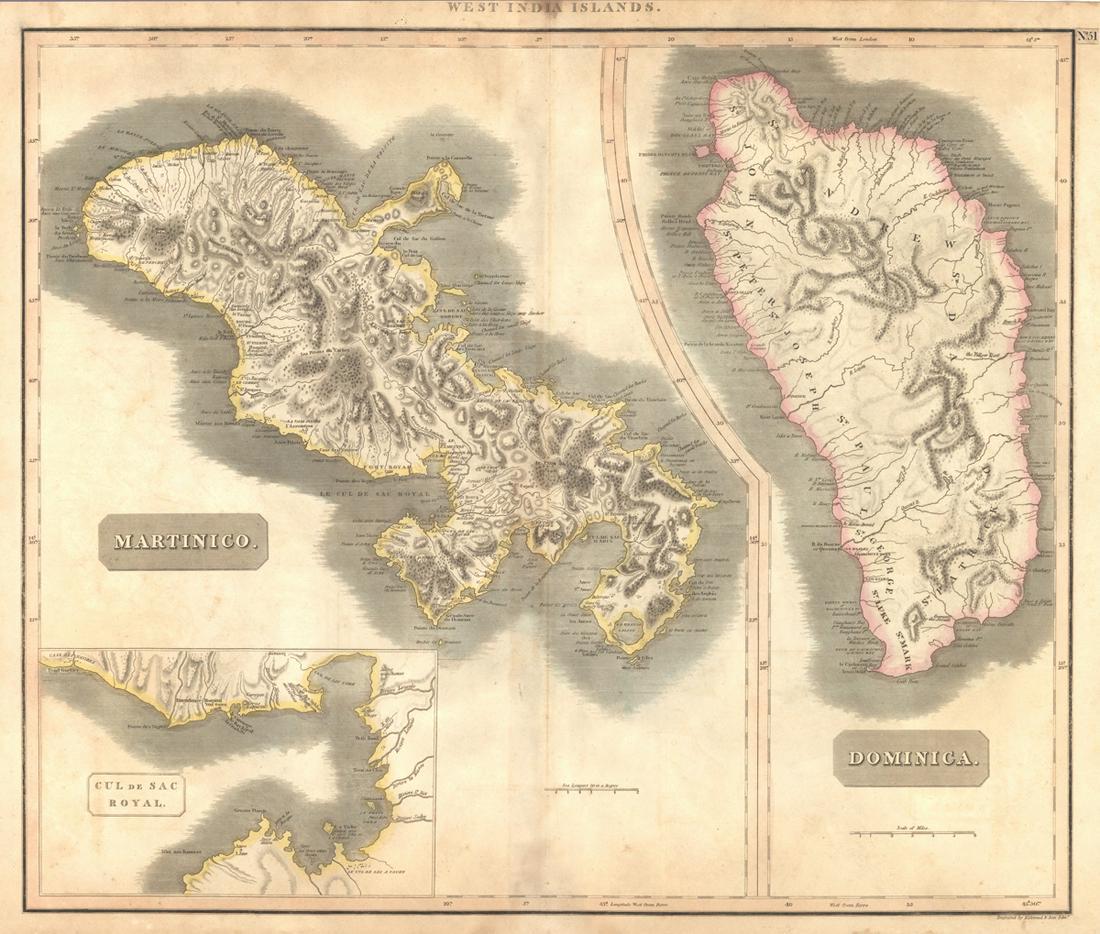 West Indies Islands. Martinico | Dominica.: Title/Content of Map: West Indies Islands. Martinico | Dominica. Cartographer: THOMSON, JOHN & CO. Date: 1817 Publisher: JOHN THOMSON, JUNR. & CO. Size: 19.3Height - 23Width No.51 from Thomson's New G