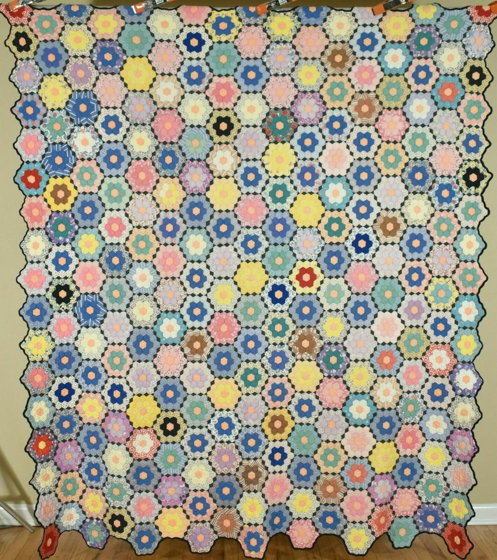Vintage 30's Flower Garden Antique Quilt ~SMALL PIECES (1 of 9)