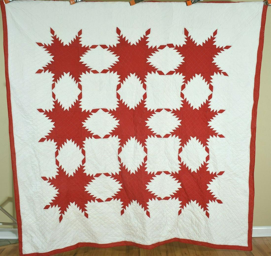 GORGEOUS 1890's Red & White Feathered Stars Antique (1 of 7)